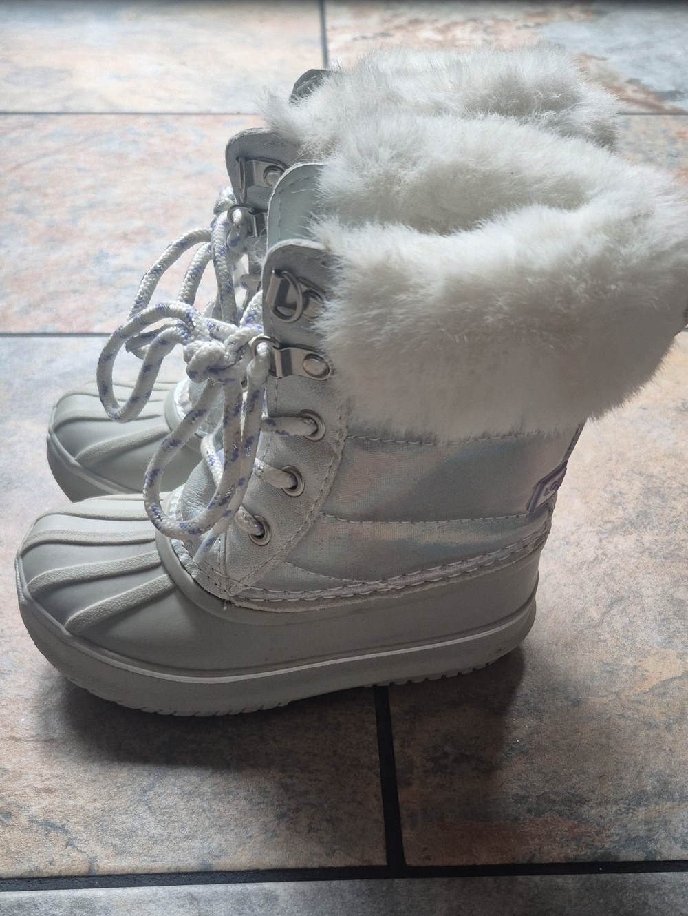 London Fog White Faux-Fur Lace-Up Kids Snow Boots